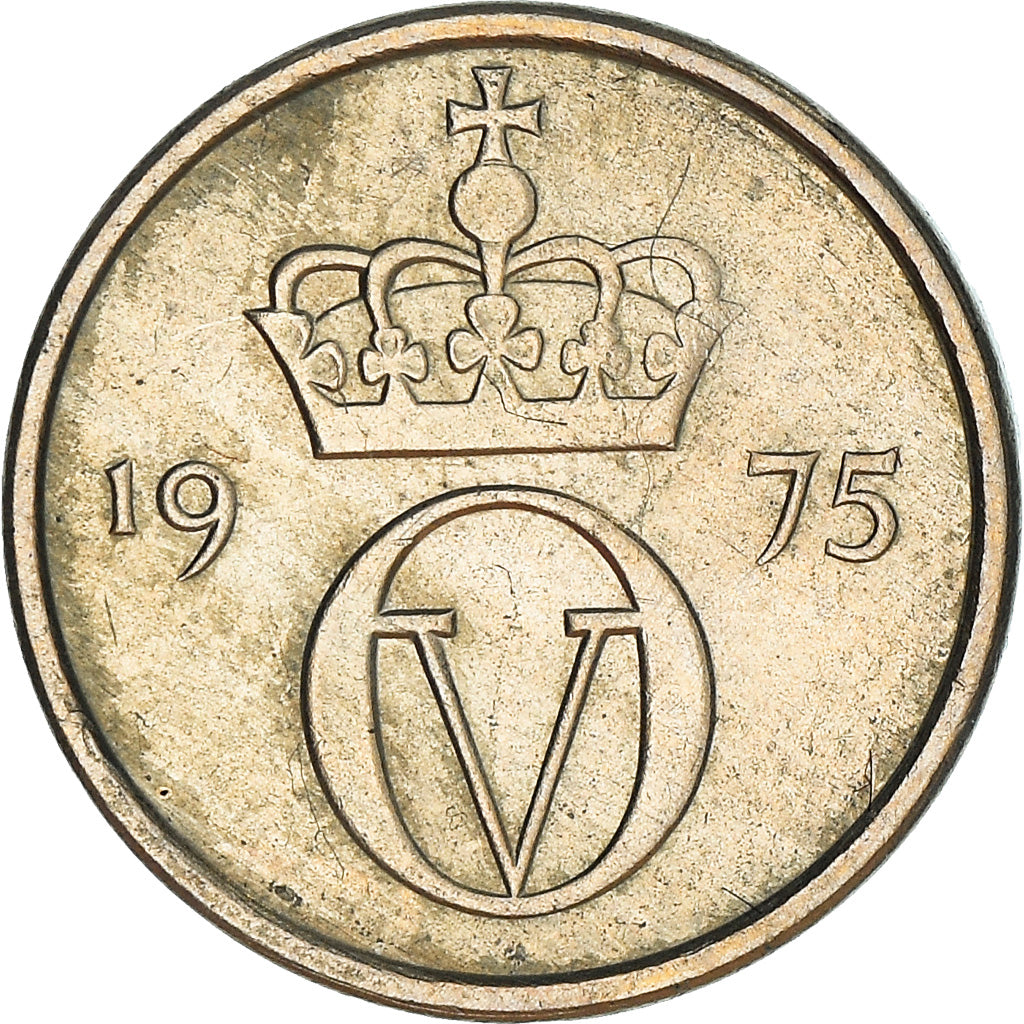 Coin, Norway, Olav V, 10 Öre, 1975, AU(50-53), Copper-nickel, KM:416