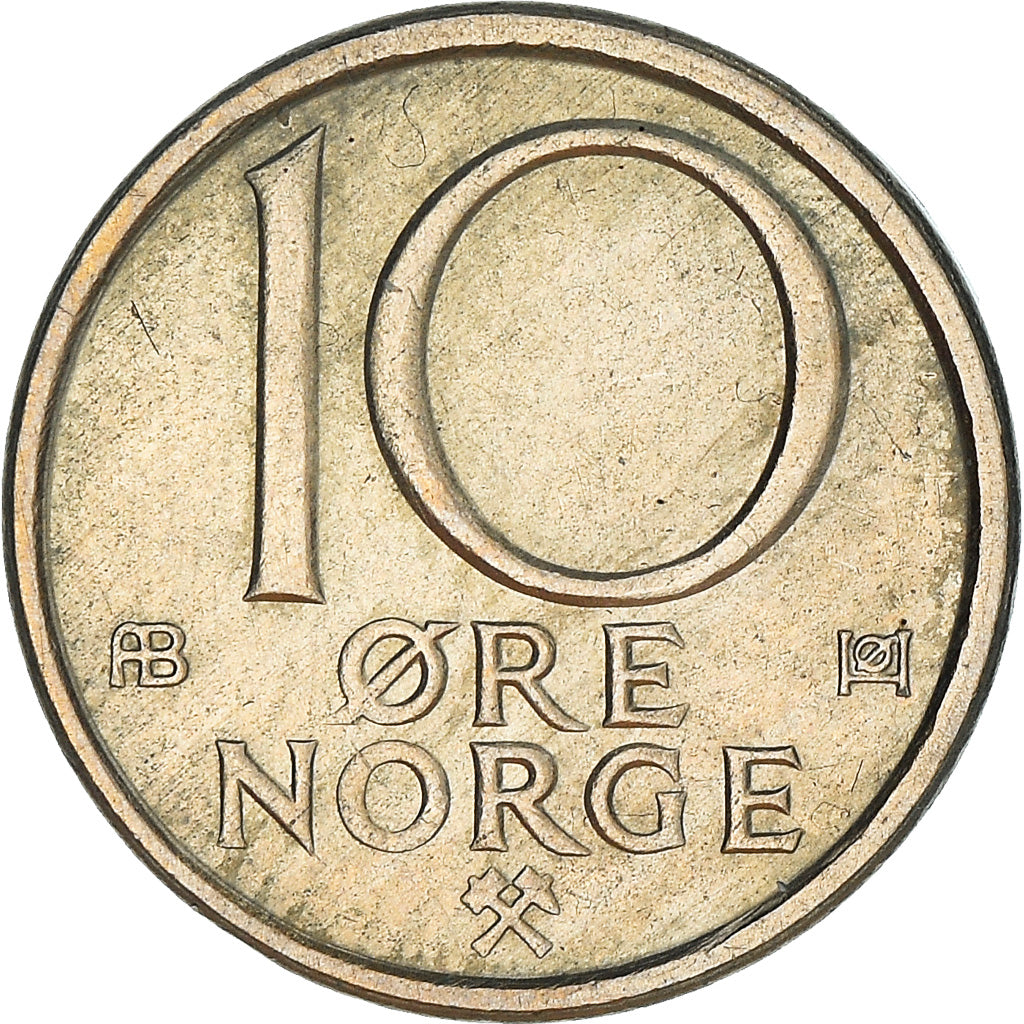 Coin, Norway, Olav V, 10 Öre, 1975, AU(50-53), Copper-nickel, KM:416