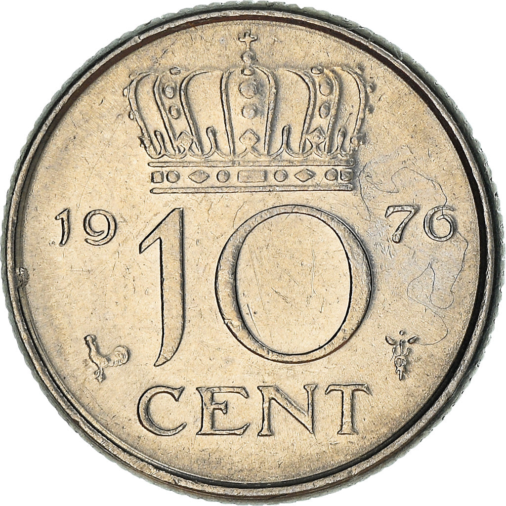 Coin, Netherlands, Juliana, 10 Cents, 1976, AU(50-53), Nickel, KM:182