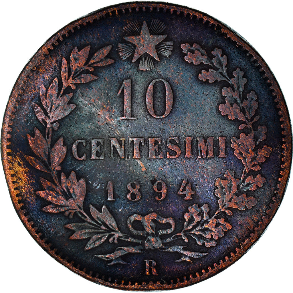 Moeda, Itália, Umberto I, 10 Centesimi, 1894, Rome, VF(20-25), Cobre, KM:27.2