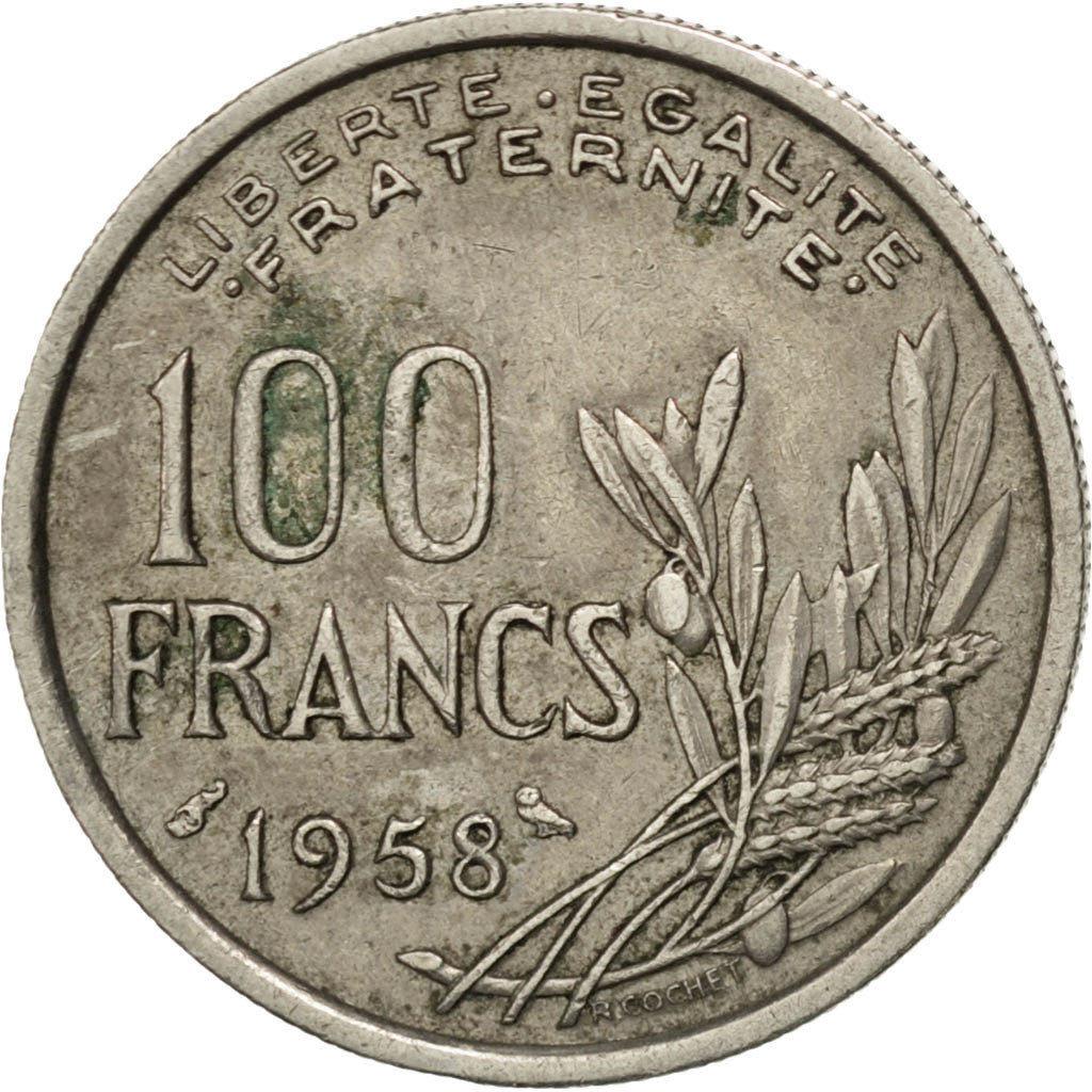 Moneta, Francja, Cochet, 100 Francs, 1958, EF(40-45), Miedź-Nikiel, KM:919.1