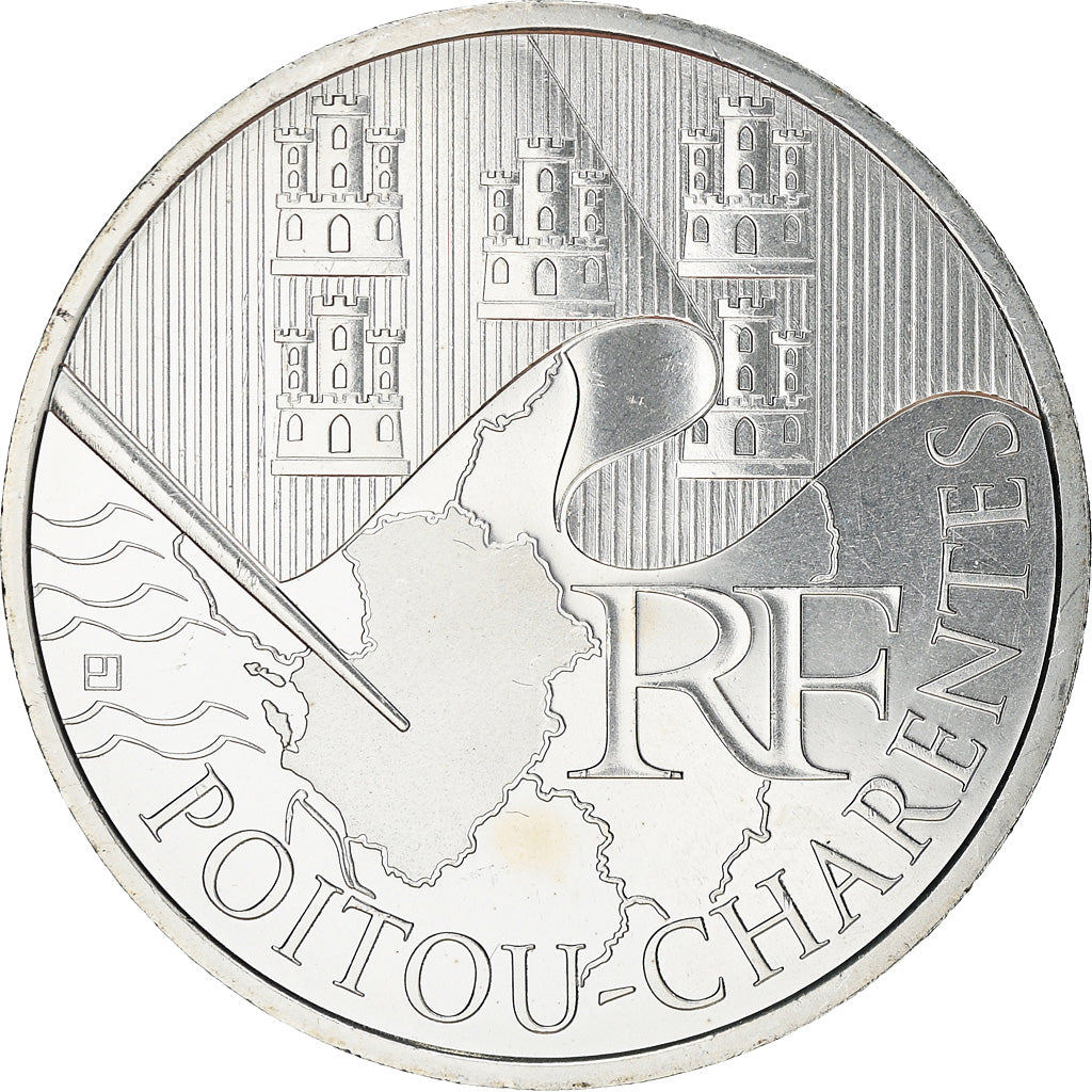 França, 10 Euro, Poitou-Charentes, 2010, MS(63), Prata