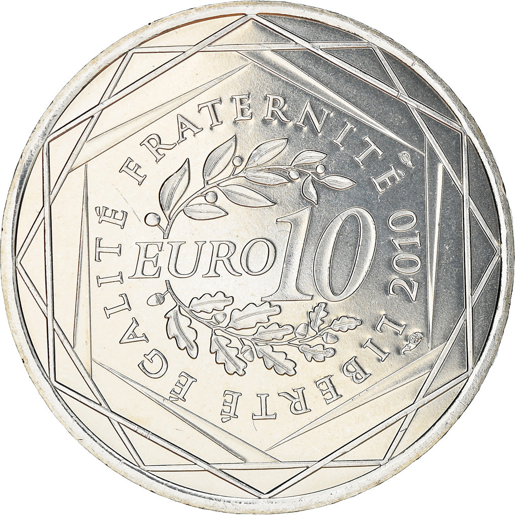 France, 10 Euro, Bourgogne, 2010, MS(63), Silver