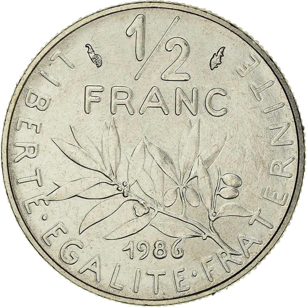 Moeda, França, Semeuse, 1/2 Franc, 1986, Paris, FDC, MS(65-70), Níquel