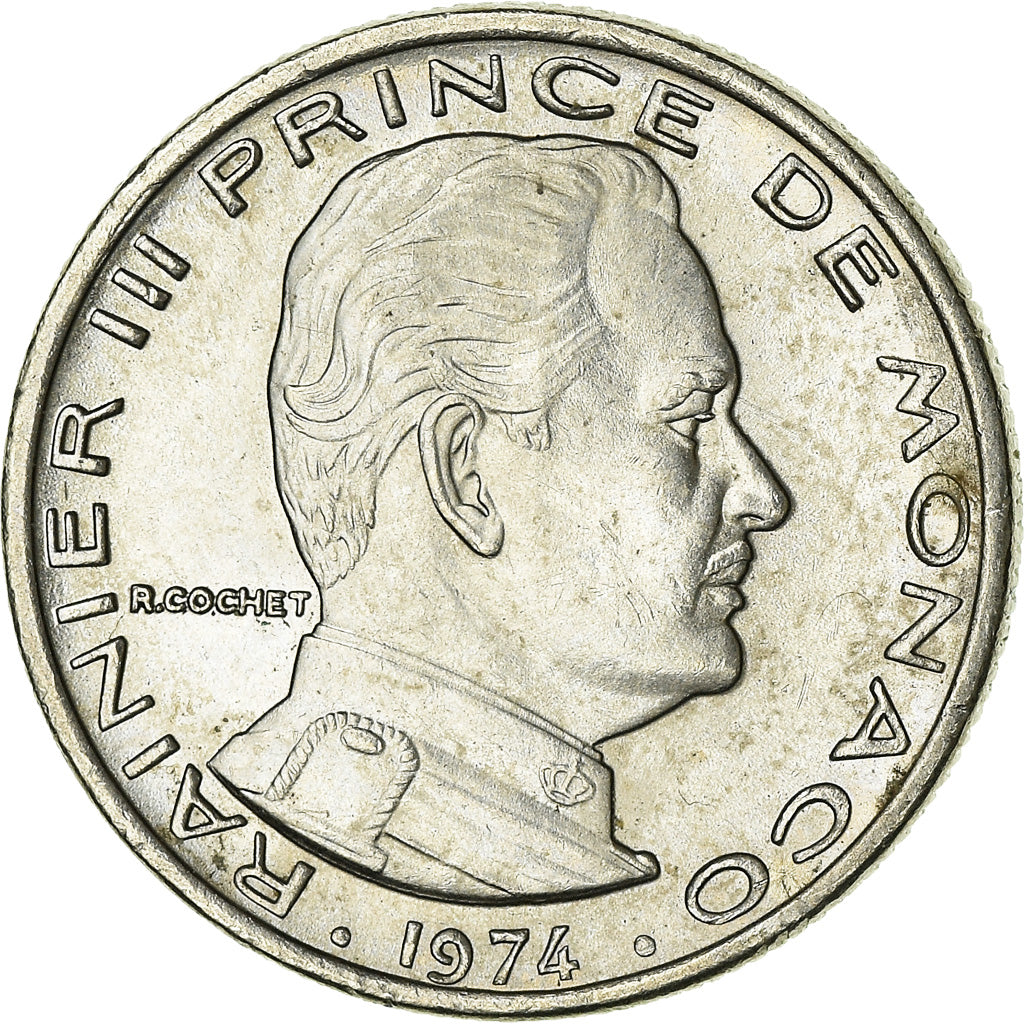 Coin, Monaco, Rainier III, 1/2 Franc, 1974, AU(55-58), Nickel, KM:145