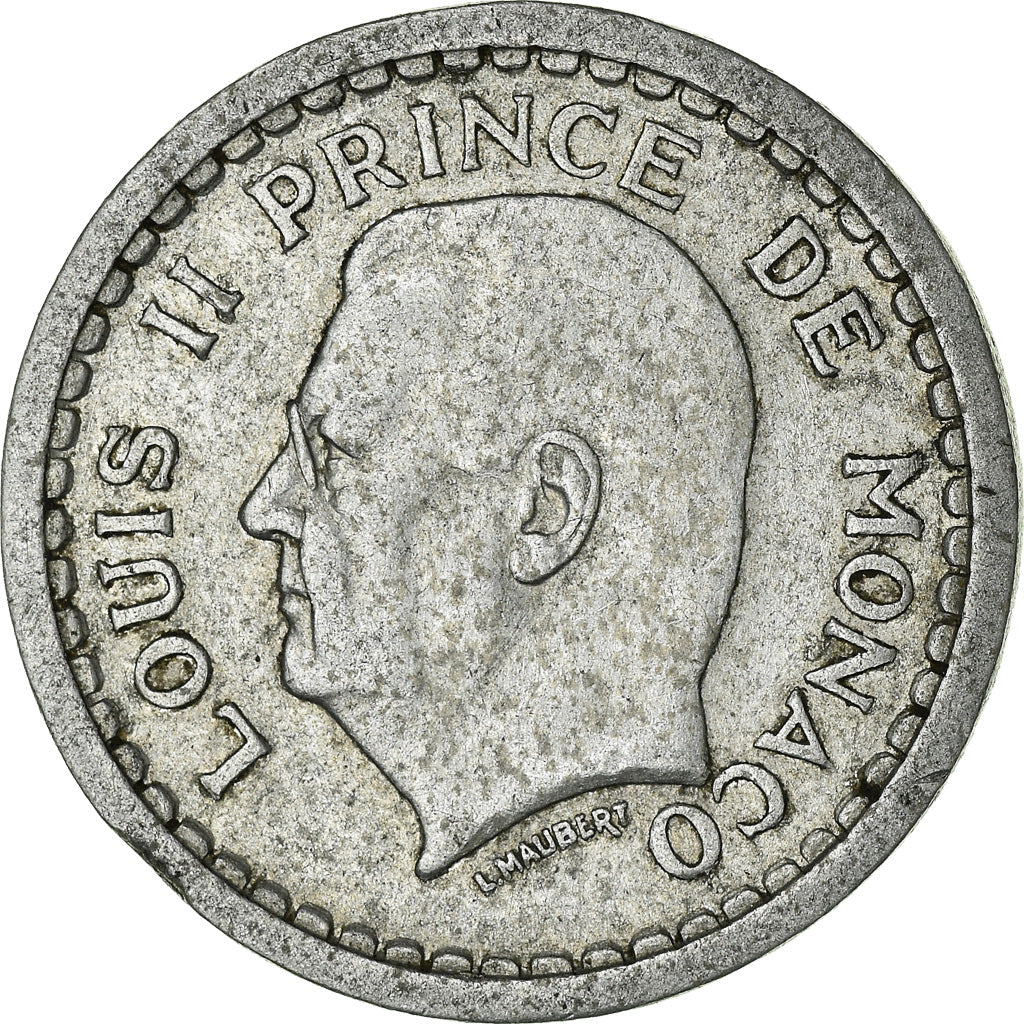 Coin, Monaco, Louis II, Franc, Undated (1943), VF(30-35), Aluminum, KM:120