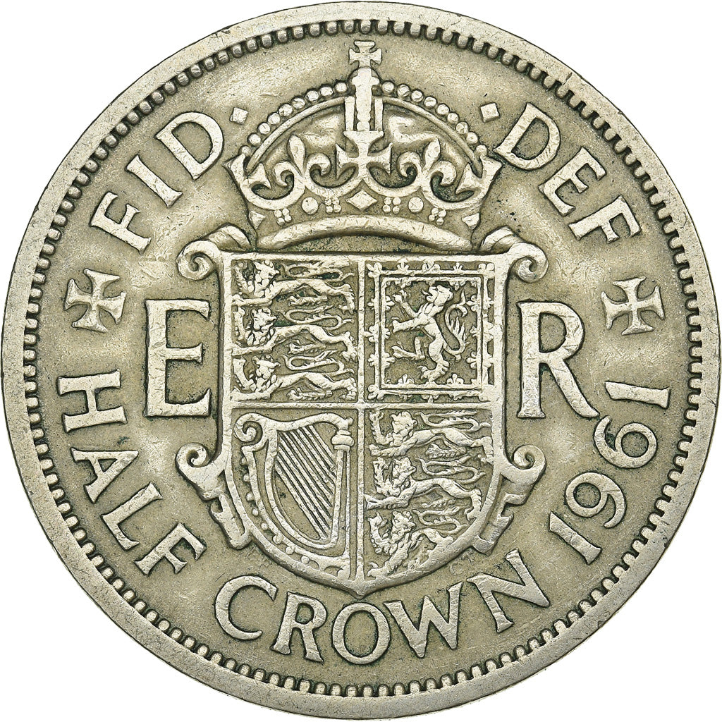 Coin, Great Britain, Elizabeth II, 1/2 Crown, 1961, VF(20-25), Copper-nickel