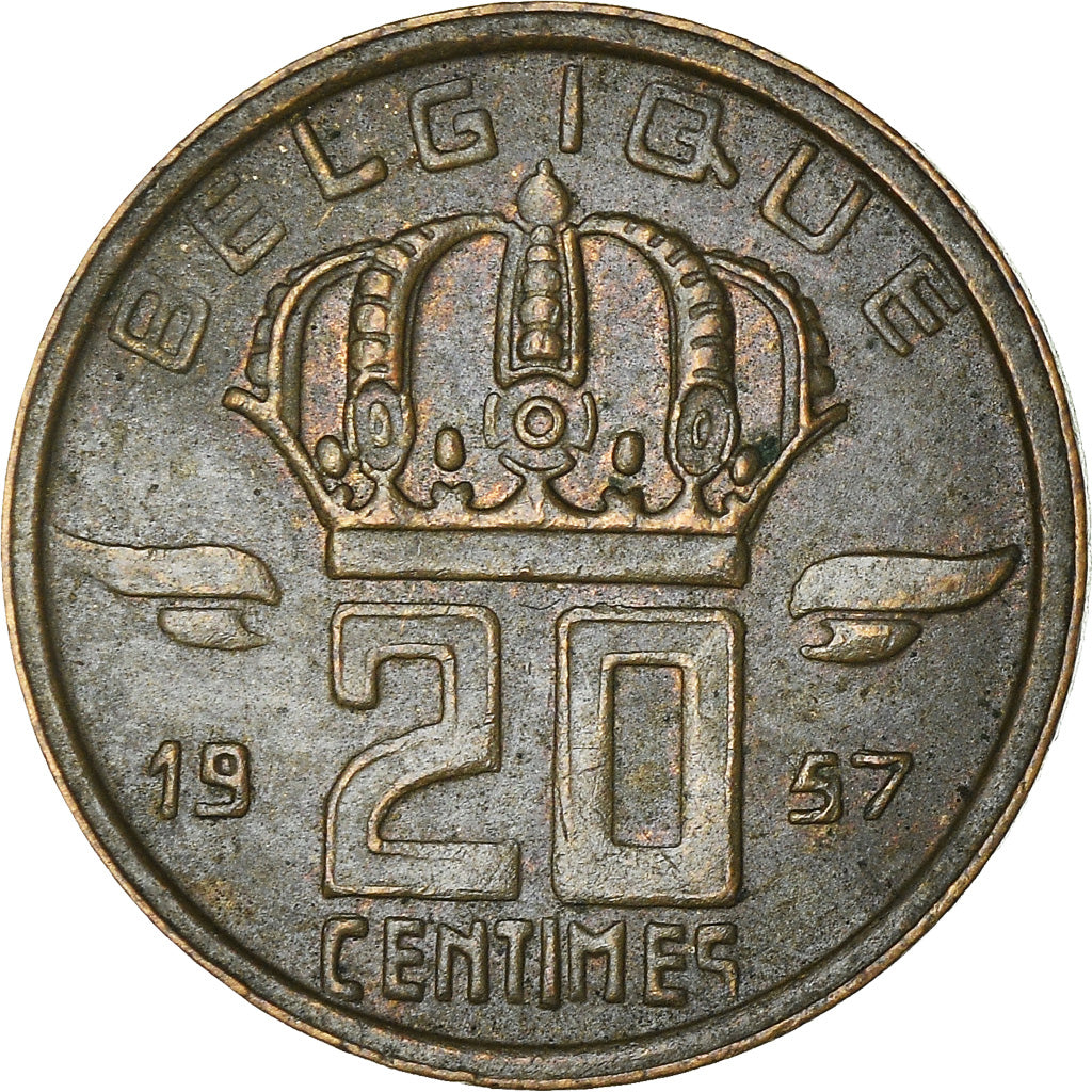 Moneta, Belgia, 20 Centimes, 1957, EF(40-45), Brązowy, KM:146