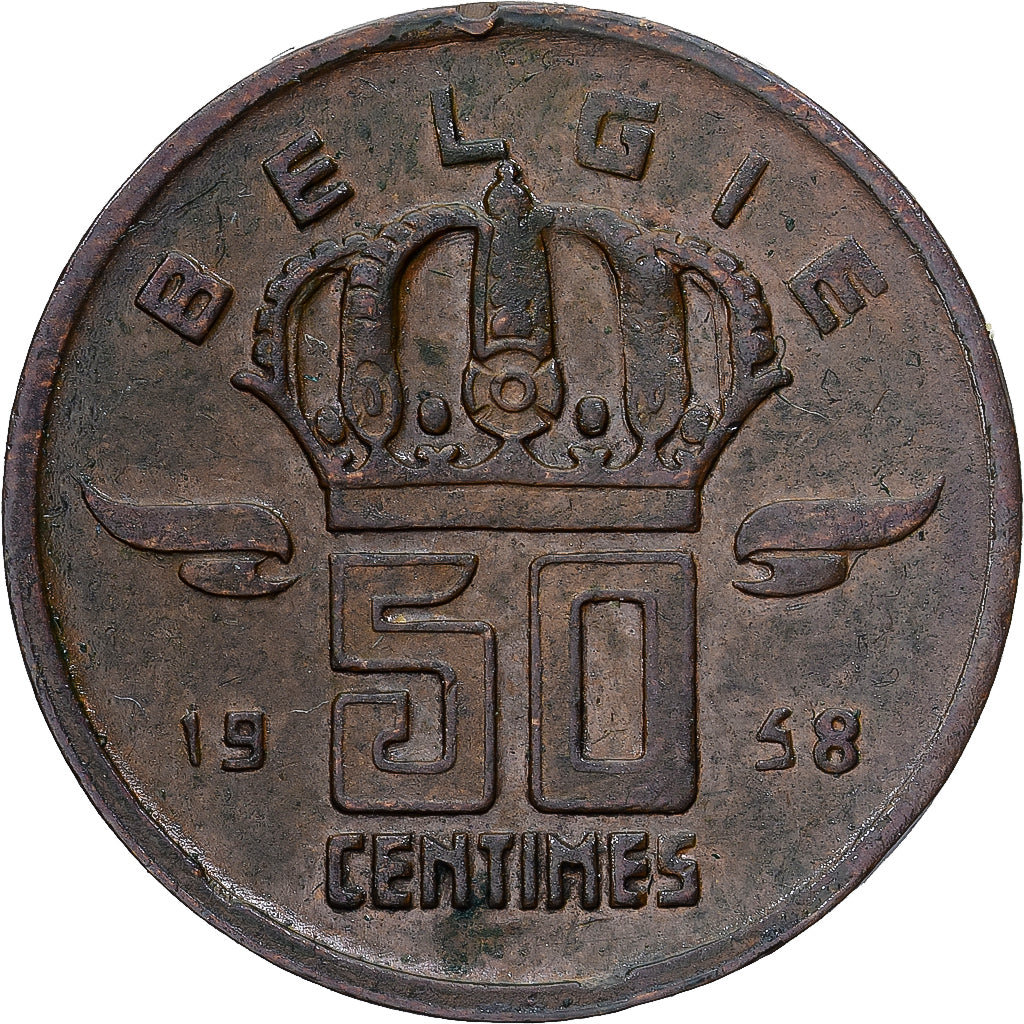 Moneta, Belgia, Baudouin I, 50 Centimes, 1958, EF(40-45), Brązowy, KM:149.1