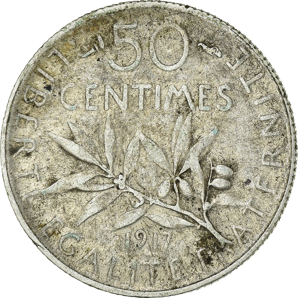 Coin, France, Semeuse, 50 Centimes, 1917, Paris, VF(30-35), Silver, KM:854
