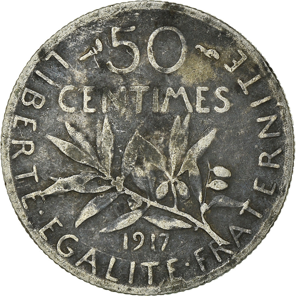 Coin, France, Semeuse, 50 Centimes, 1917, Paris, VF(20-25), Silver, KM:854