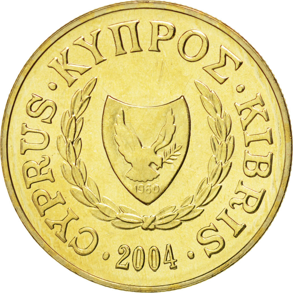 Coin, Cyprus, 10 Cents, 2004, MS(65-70), Nickel-brass, KM:56.3