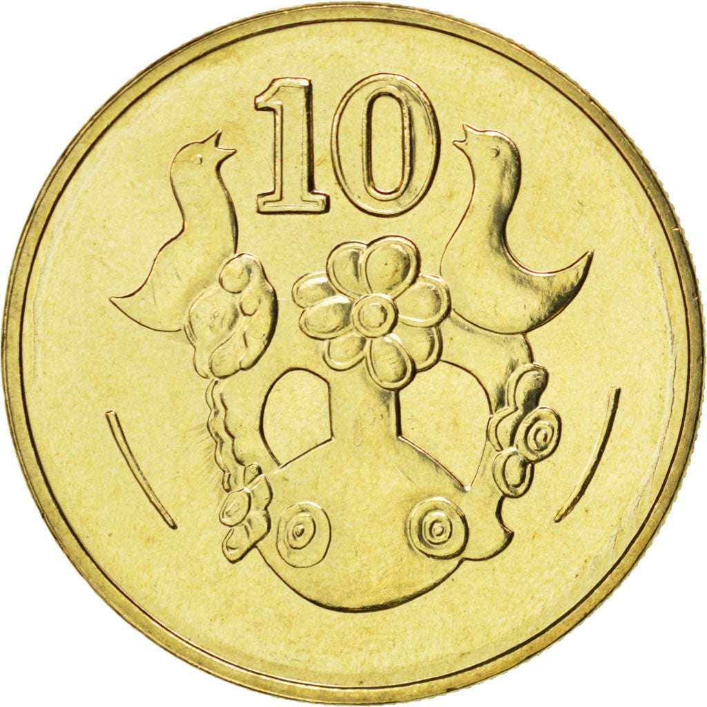 Coin, Cyprus, 10 Cents, 2004, MS(65-70), Nickel-brass, KM:56.3