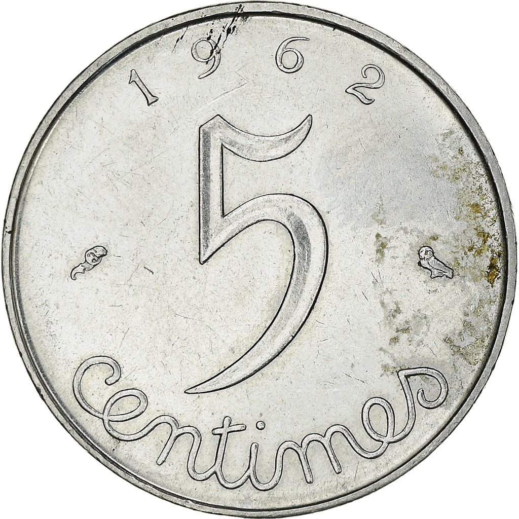 Moeda, França, Épi, 5 Centimes, 1962, Paris, EF(40-45), Aço Inoxidável