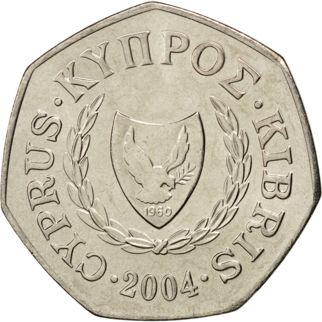 Coin, Cyprus, 50 Cents, 2004, MS(65-70), Copper-nickel, KM:66
