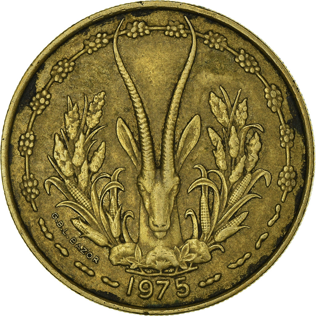 Coin, West African States, 25 Francs, 1975, EF(40-45), Aluminum-Bronze, KM:5