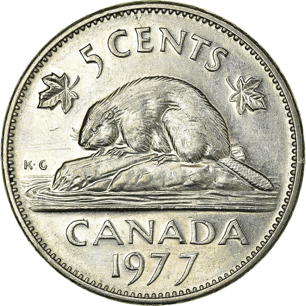Moneta, Canada, Elizabeth II, 5 Cents, 1977, Royal Canadian Mint, Ottawa
