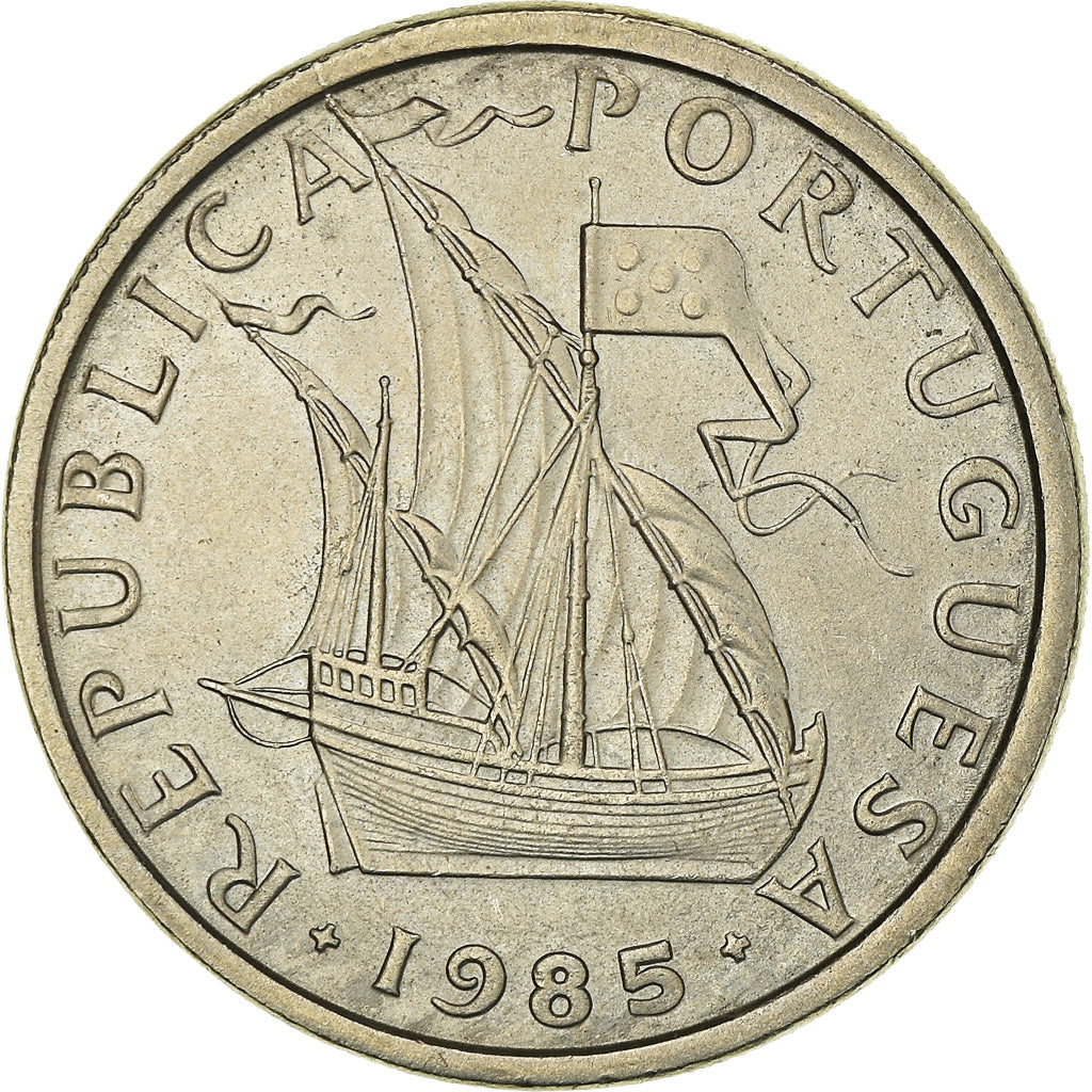 Münze, Portugal, 5 Escudos, 1985, VZ+, Kupfer-Nickel, KM:591