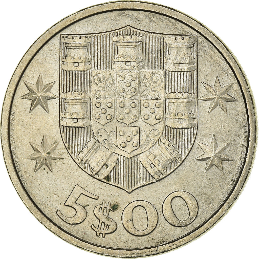 Münze, Portugal, 5 Escudos, 1985, VZ+, Kupfer-Nickel, KM:591