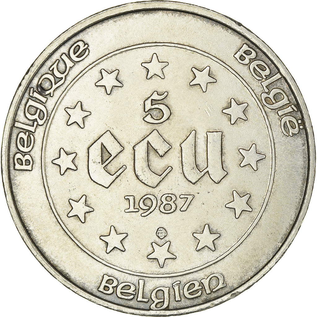 Münze, Belgien, 5 Ecu, 1987, UNZ, Silber, KM:166