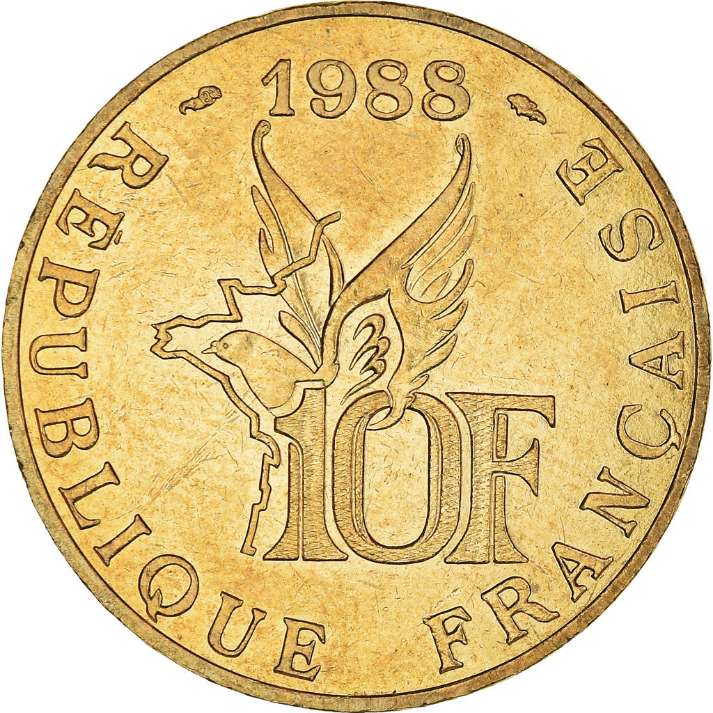 Coin, France, Roland Garros, 10 Francs, 1988, AU(50-53), Aluminum-Bronze, KM:965