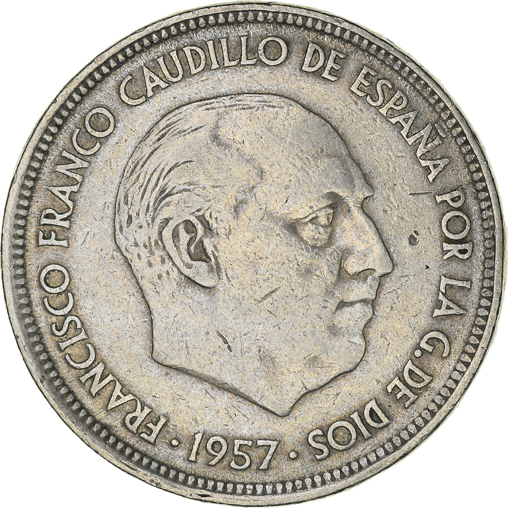 Moeda, Espanha, Caudillo and regent, 50 Pesetas, 1957, VF(30-35), Cobre-níquel