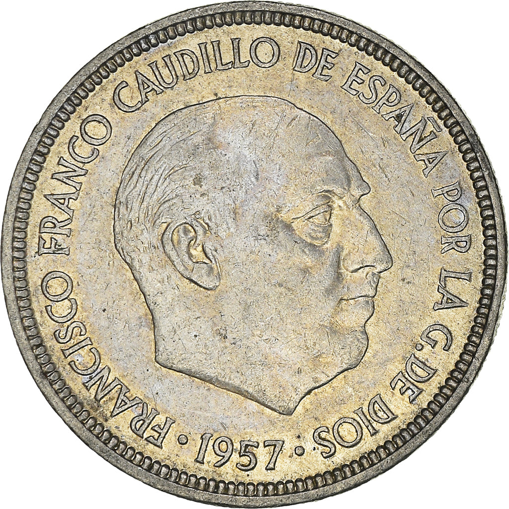 Moeda, Espanha, Caudillo and regent, 5 Pesetas, 1974, AU(50-53), Cobre-níquel