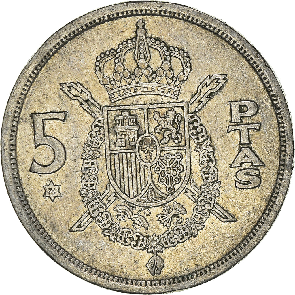 Coin, Spain, Juan Carlos I, 5 Pesetas, 1976, EF(40-45), Copper-nickel, KM:807