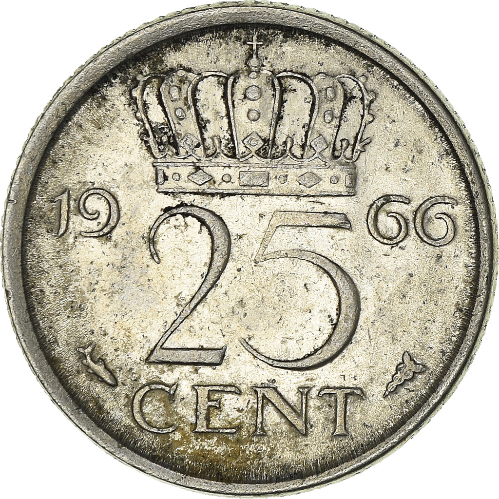 Coin, Netherlands, Juliana, 25 Cents, 1966, EF(40-45), Nickel, KM:183