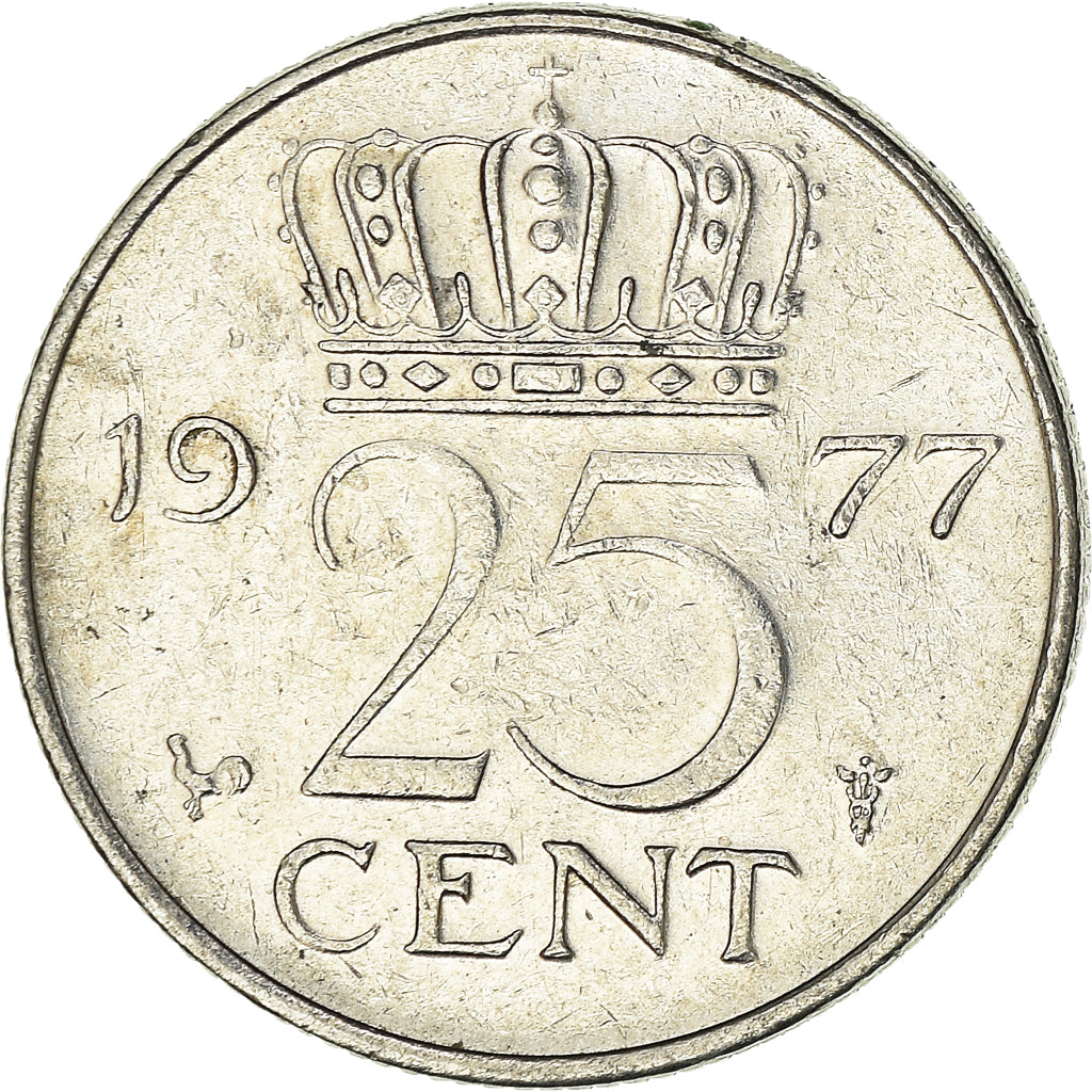 Coin, Netherlands, Juliana, 25 Cents, 1977, EF(40-45), Nickel, KM:183