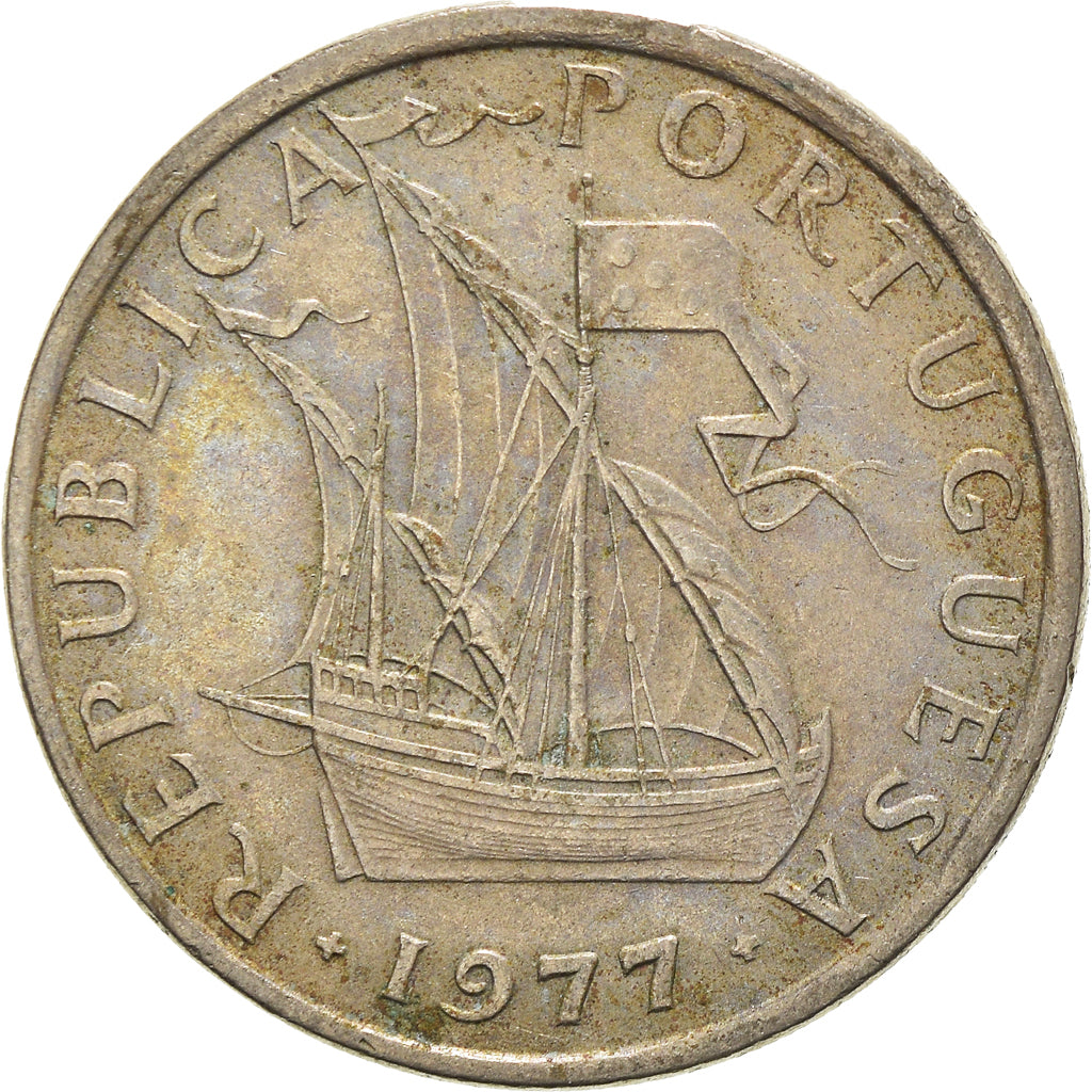 Coin, Portugal, 5 Escudos, 1977, EF(40-45), Copper-nickel, KM:591