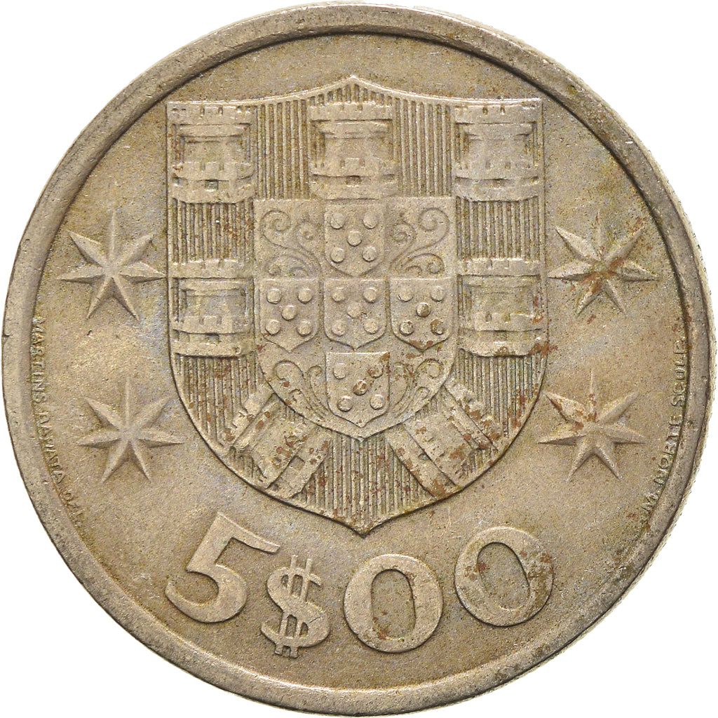 Coin, Portugal, 5 Escudos, 1977, EF(40-45), Copper-nickel, KM:591