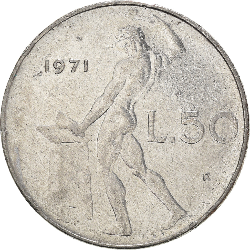 Coin, Italy, 50 Lire, 1971, Rome, EF(40-45), Stainless Steel, KM:95.1
