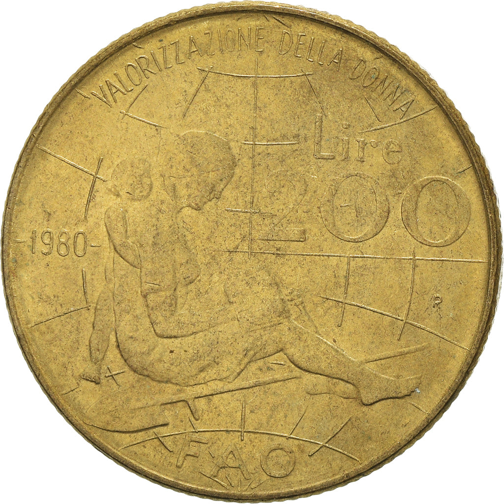 Coin, Italy, 200 Lire, 1980, Rome, EF(40-45), Aluminum-Bronze, KM:107