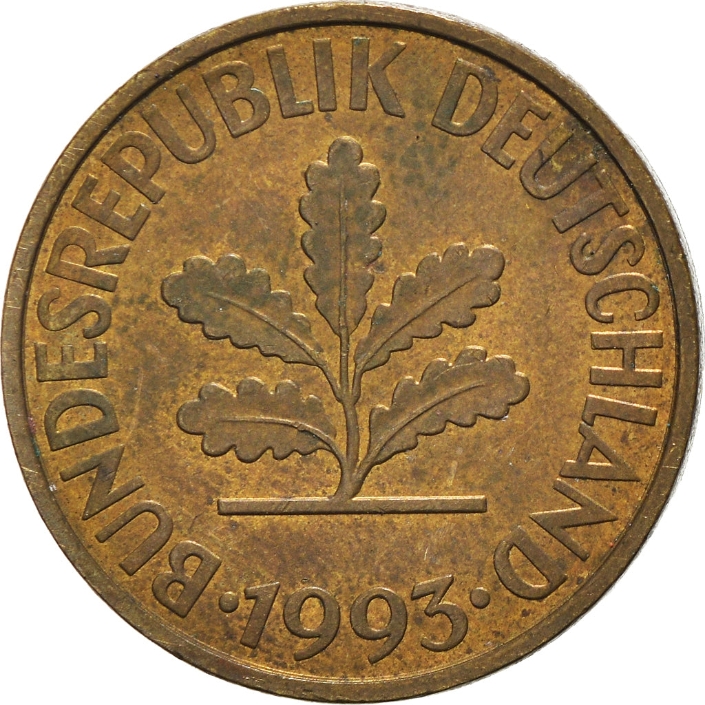 Coin, GERMANY - FEDERAL REPUBLIC, 10 Pfennig, 1993, Hambourg, EF(40-45), Brass