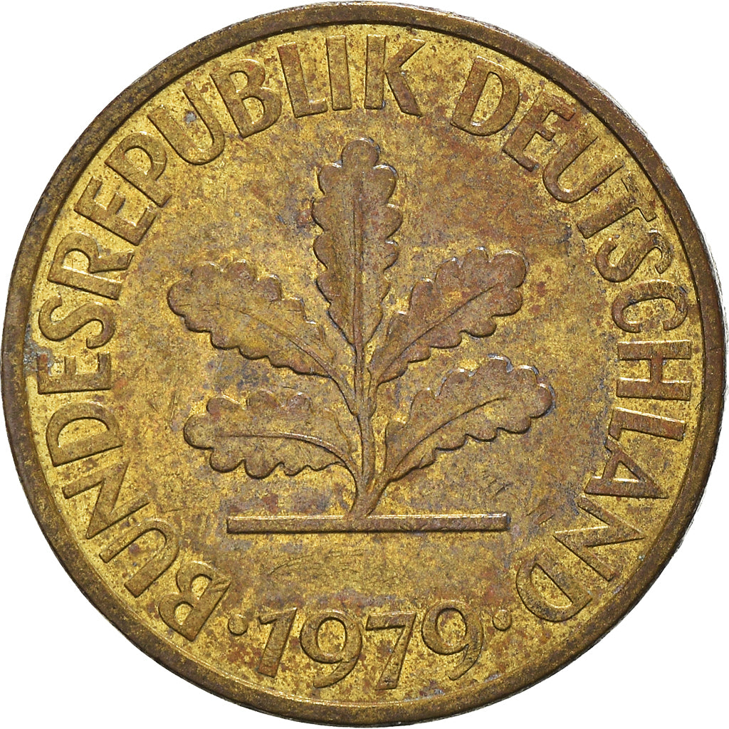Coin, GERMANY - FEDERAL REPUBLIC, 10 Pfennig, 1979, Stuttgart, EF(40-45), Brass