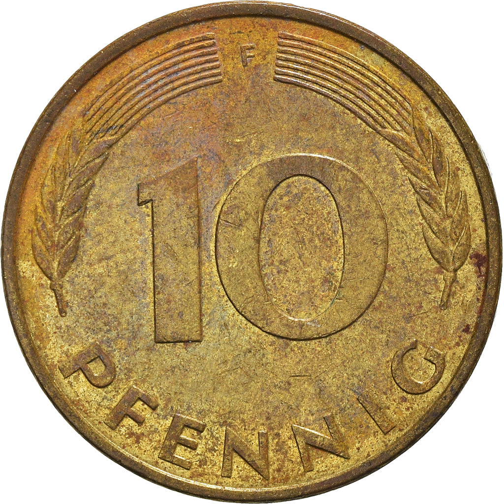 Coin, GERMANY - FEDERAL REPUBLIC, 10 Pfennig, 1979, Stuttgart, EF(40-45), Brass