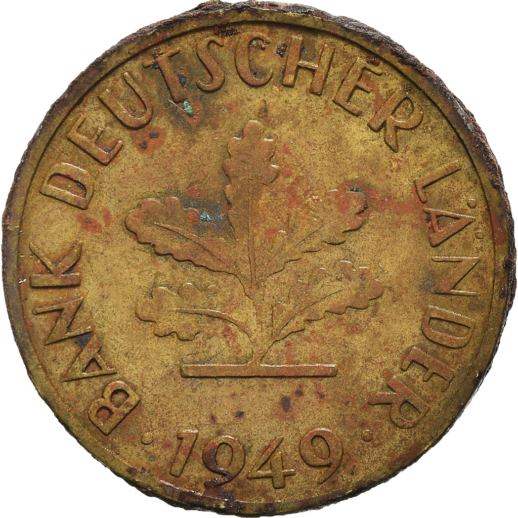 Coin, GERMANY - FEDERAL REPUBLIC, 10 Pfennig, 1949, Hambourg, VF(20-25), Brass