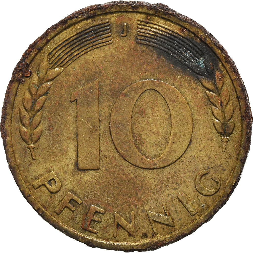 Coin, GERMANY - FEDERAL REPUBLIC, 10 Pfennig, 1949, Hambourg, VF(20-25), Brass