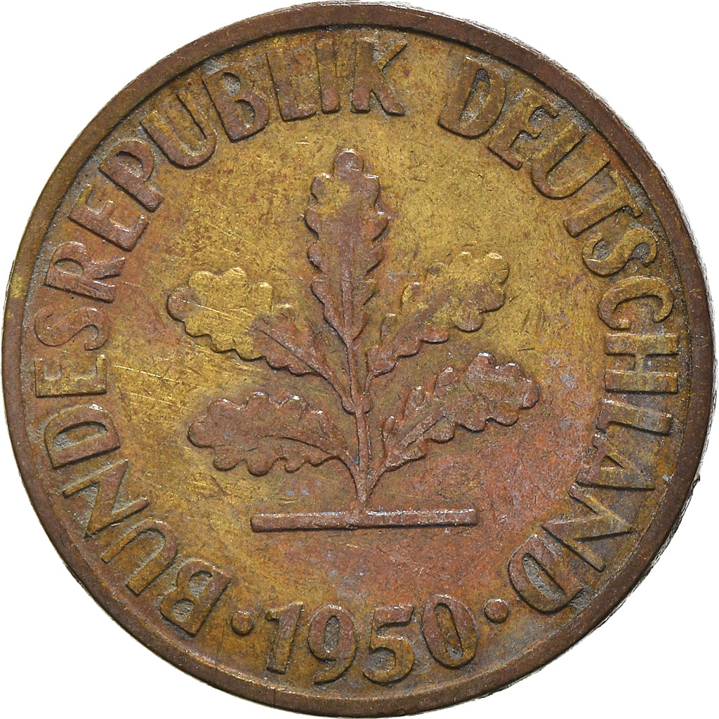 Coin, GERMANY - FEDERAL REPUBLIC, 10 Pfennig, 1950, Hambourg, VF(30-35), Brass