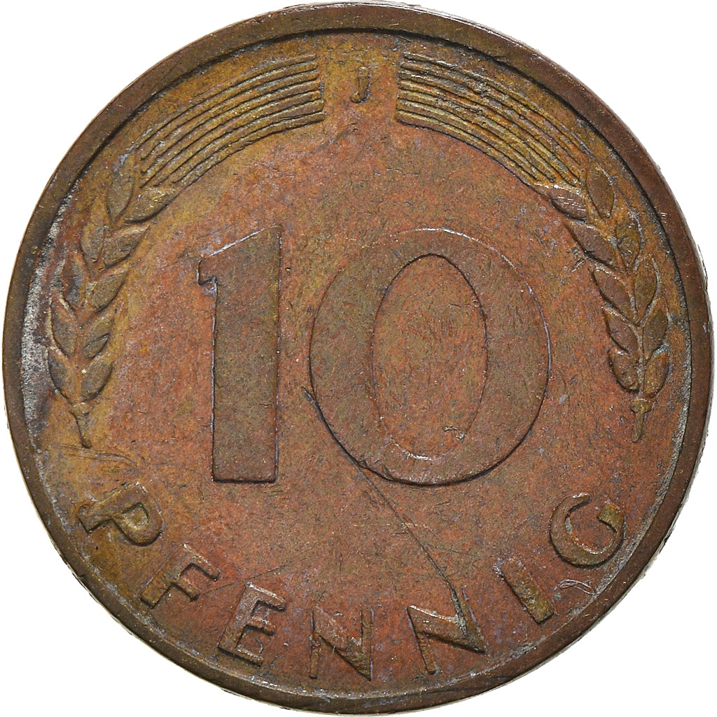 Coin, GERMANY - FEDERAL REPUBLIC, 10 Pfennig, 1950, Hambourg, VF(30-35), Brass