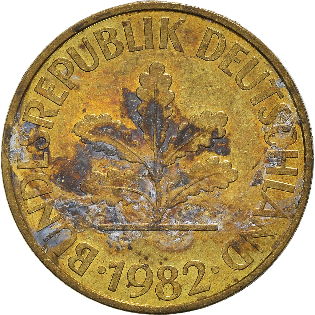 Moneta, Niemcy - RFN, 10 Pfennig, 1982, Hambourg, VF(30-35), Mosiądz powlekany