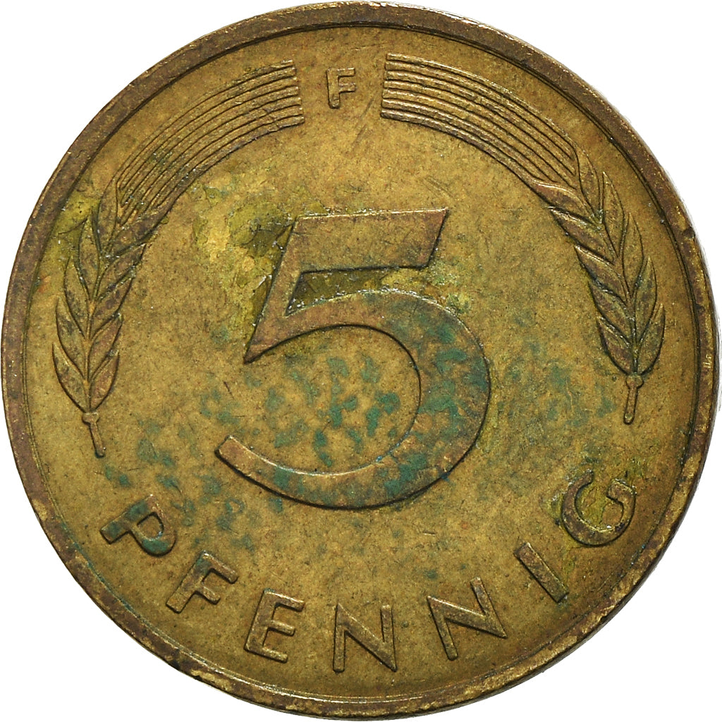 Coin, GERMANY - FEDERAL REPUBLIC, 5 Pfennig, 1991, Stuttgart, EF(40-45), Brass