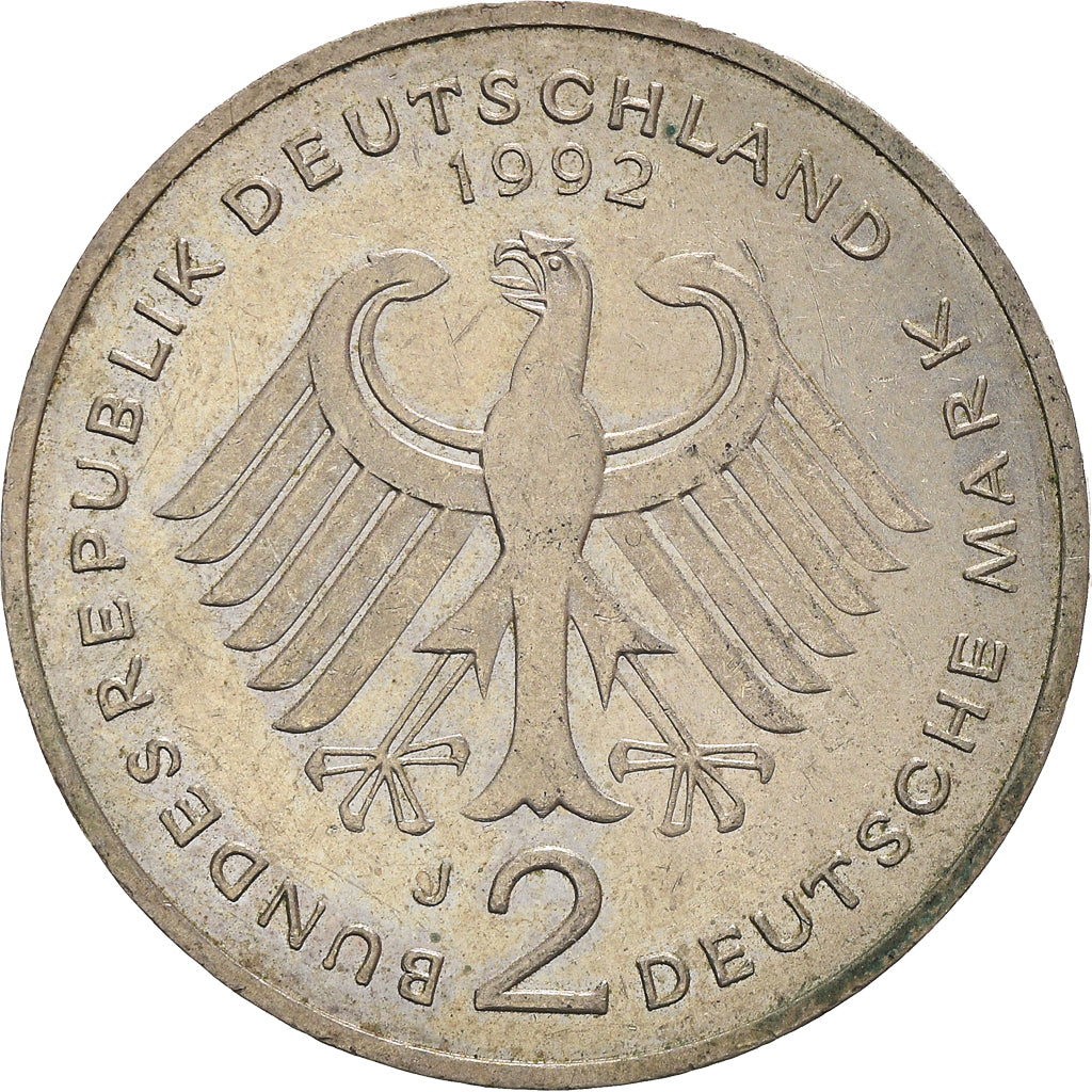 Münze, Bundesrepublik Deutschland, 2 Mark, 1992, Hambourg, SS+, Copper-Nickel