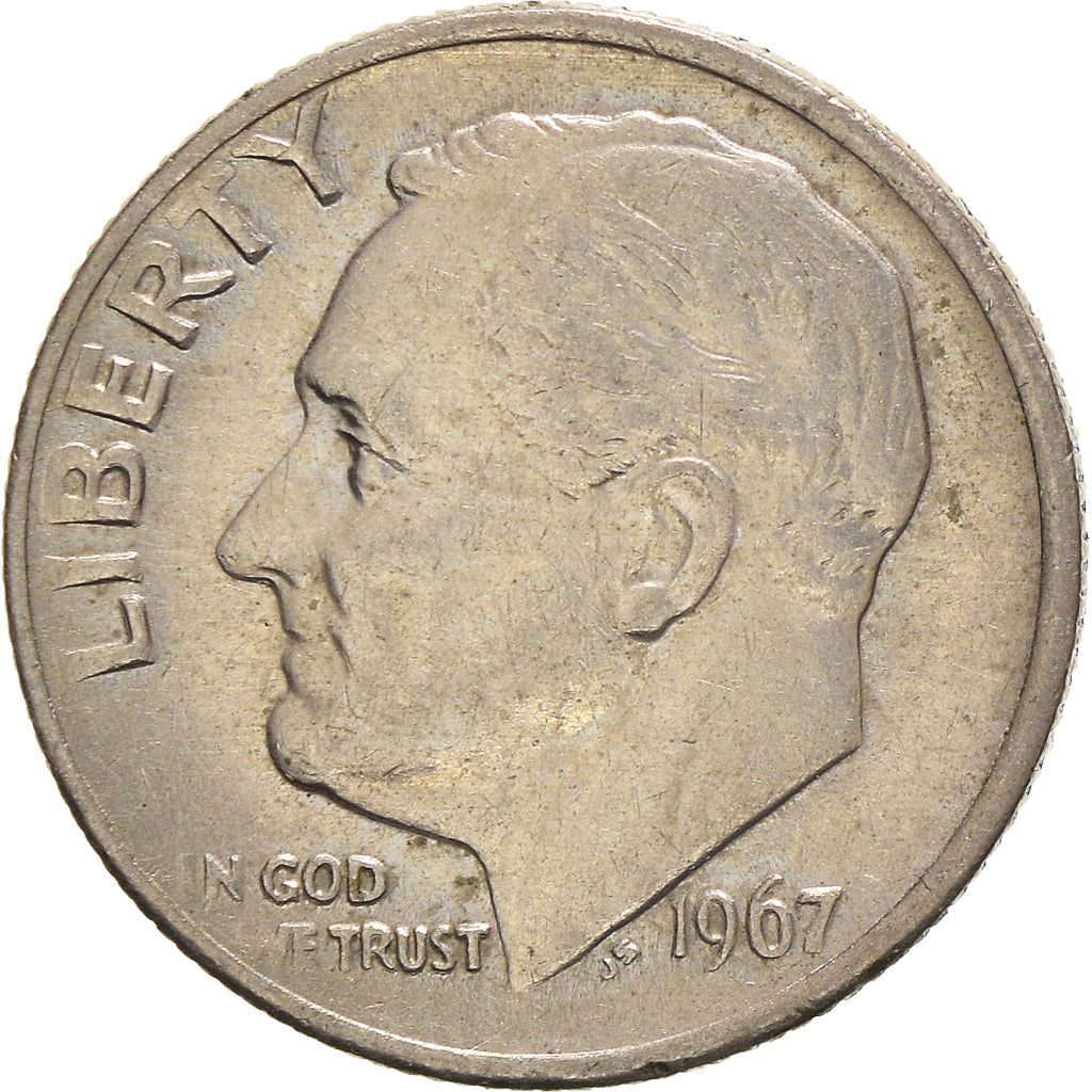 Moneta, USA, Roosevelt Dime, Dime, 1967, U.S. Mint, AU(55-58), Miedź-Nikiel