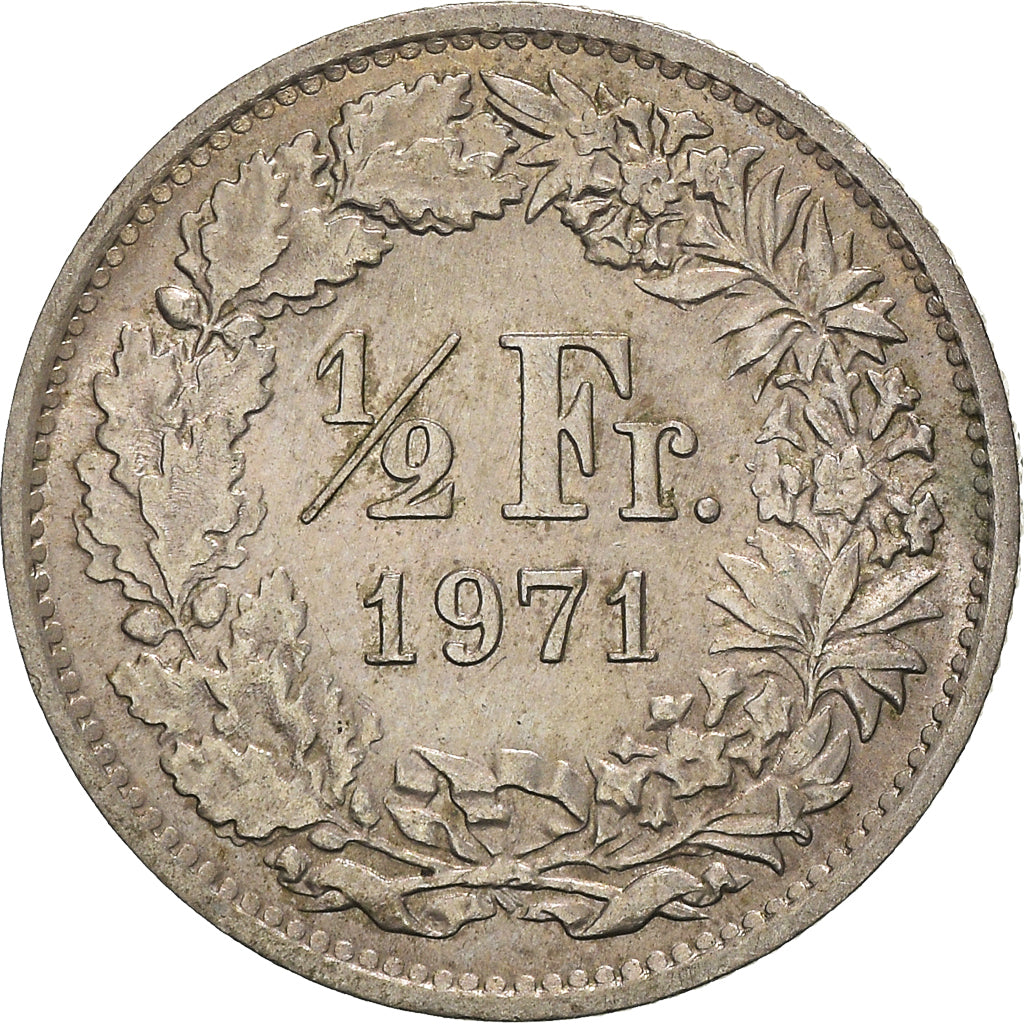 Coin, Switzerland, 1/2 Franc, 1971, Bern, AU(55-58), Copper-nickel, KM:23a.1