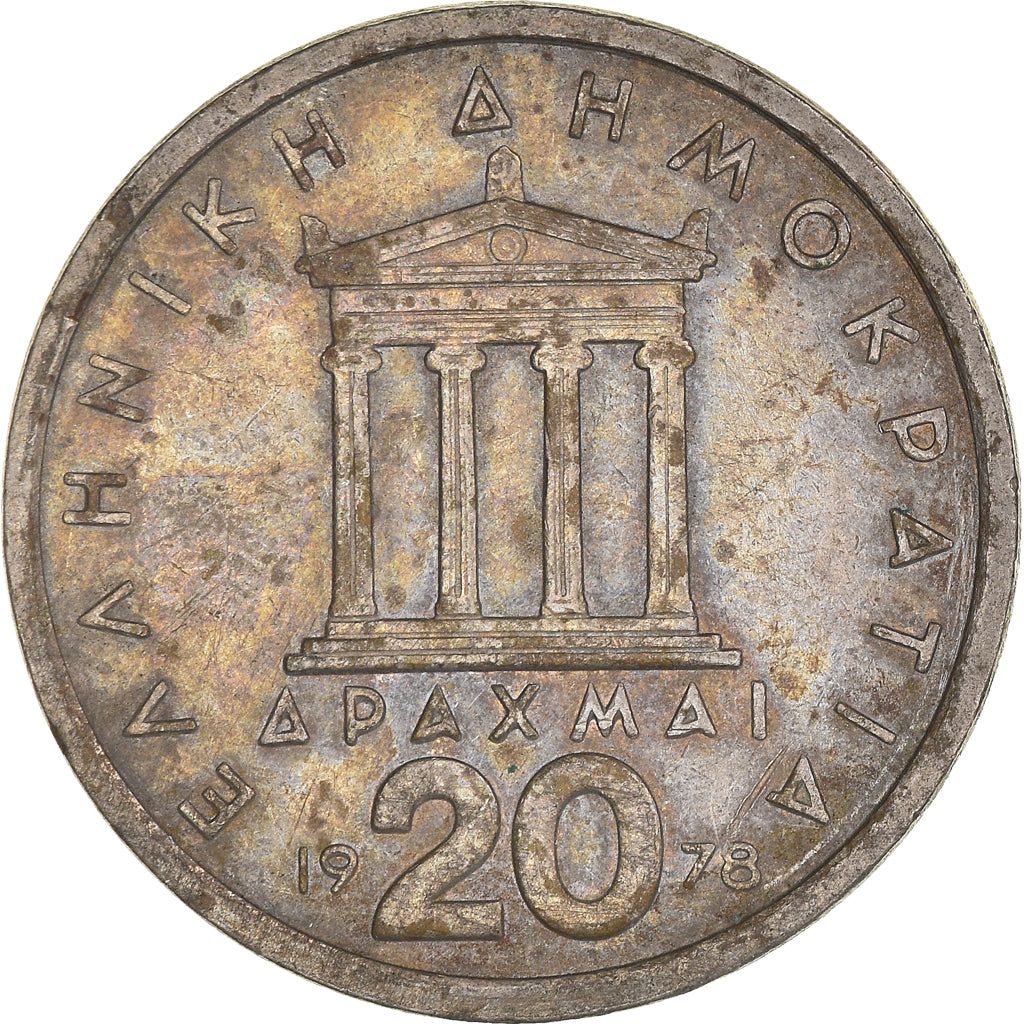 Moneda, Grecia, 20 Drachmai, 1978, BC+, Cobre - níquel, KM:120