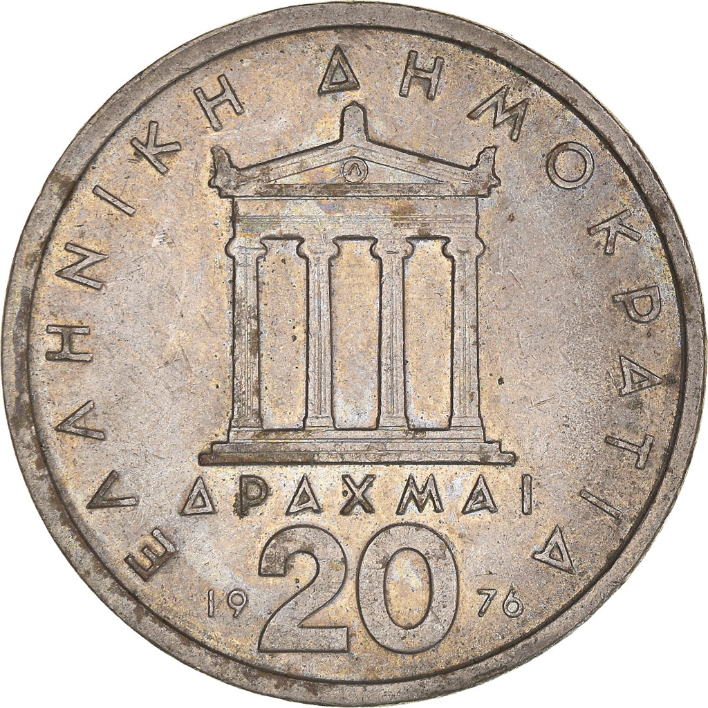 Coin, Greece, 20 Drachmai, 1976, EF(40-45), Copper-nickel, KM:120