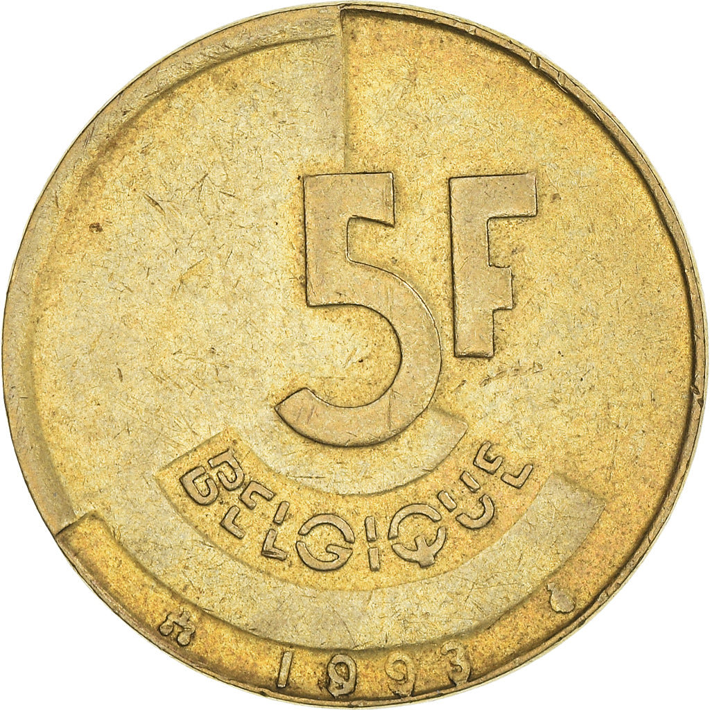 Moneta, Belgio, 5 Francs, 5 Frank, 1993, BB, Ottone o alluminio-bronzo, KM:163