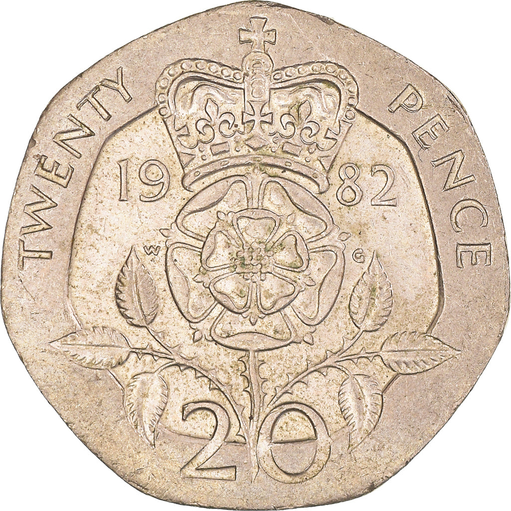 Coin, Great Britain, Elizabeth II, 20 Pence, 1982, AU(50-53), Copper-nickel